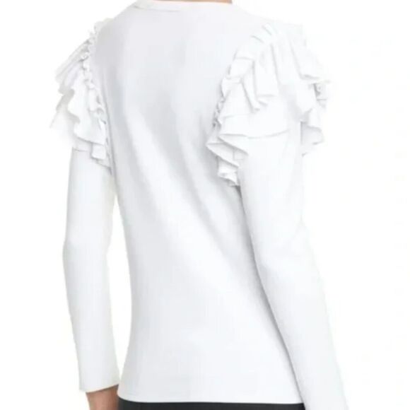 Veronica Beard Avedon Top White Ruffle Long Sleeve Ribbed top XS NWT 228 IRRG - Picture 3 of 15